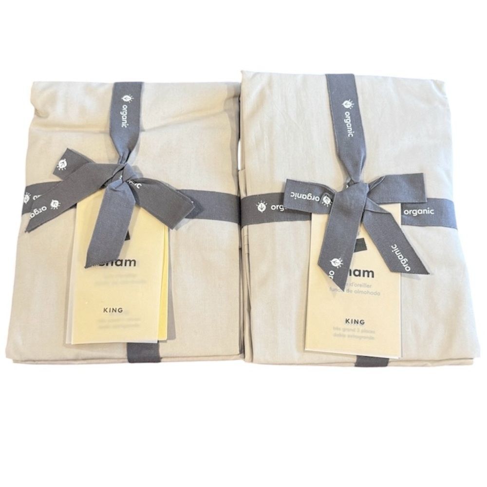 West Elm 400 Thread Count Percale Pleated Edge King Pillow Shams Dove Gray NEW